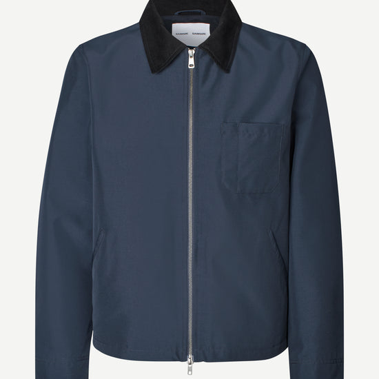 Navy jacket with black collar on a white background from Samsoe Mens
