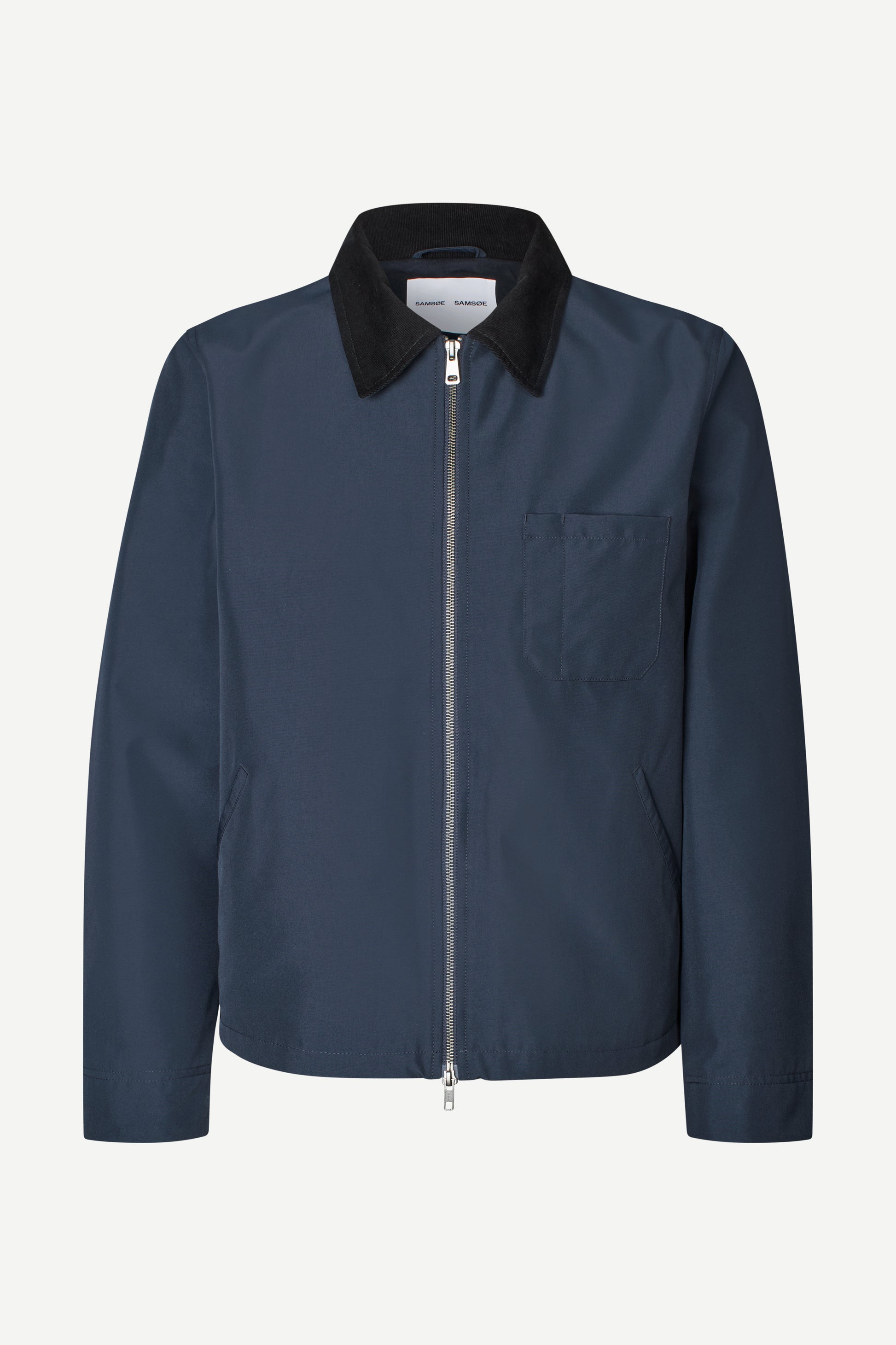 Navy jacket with black collar on a white background from Samsoe Mens