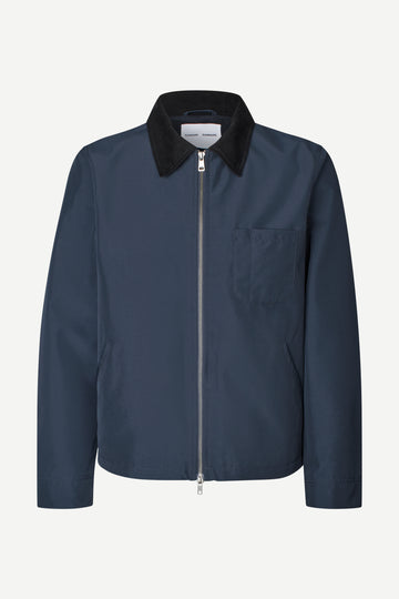 Navy jacket with black collar on a white background from Samsoe Mens