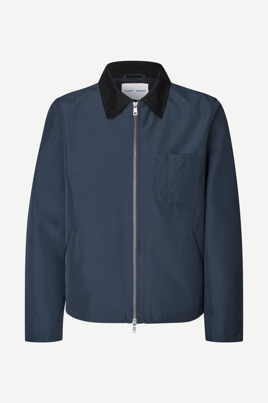 Navy jacket with black collar on a white background from Samsoe Mens