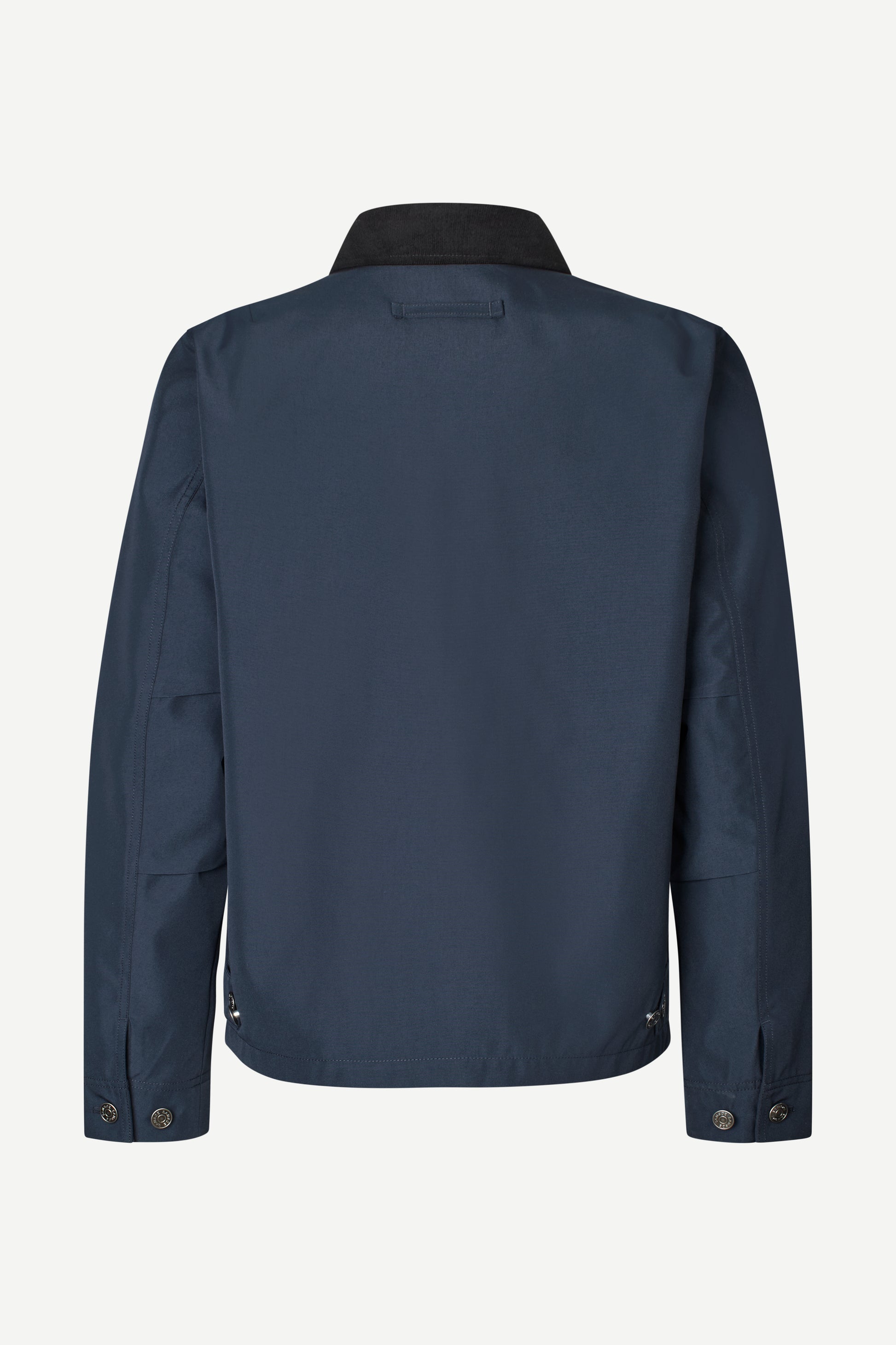 Rear view of Navy blue jacket on a white background