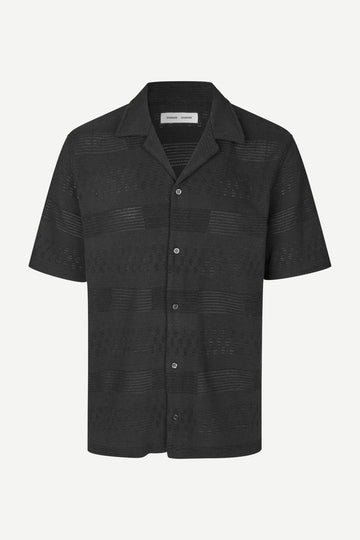 Black textured short-sleeve shirt on a white background from Samsoe Samsoe
