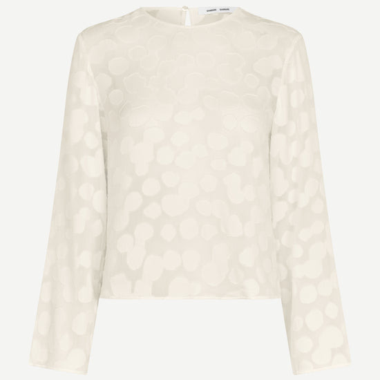 Round neck long sleeve ecru top with burnout detail from Samsoe Samsoe