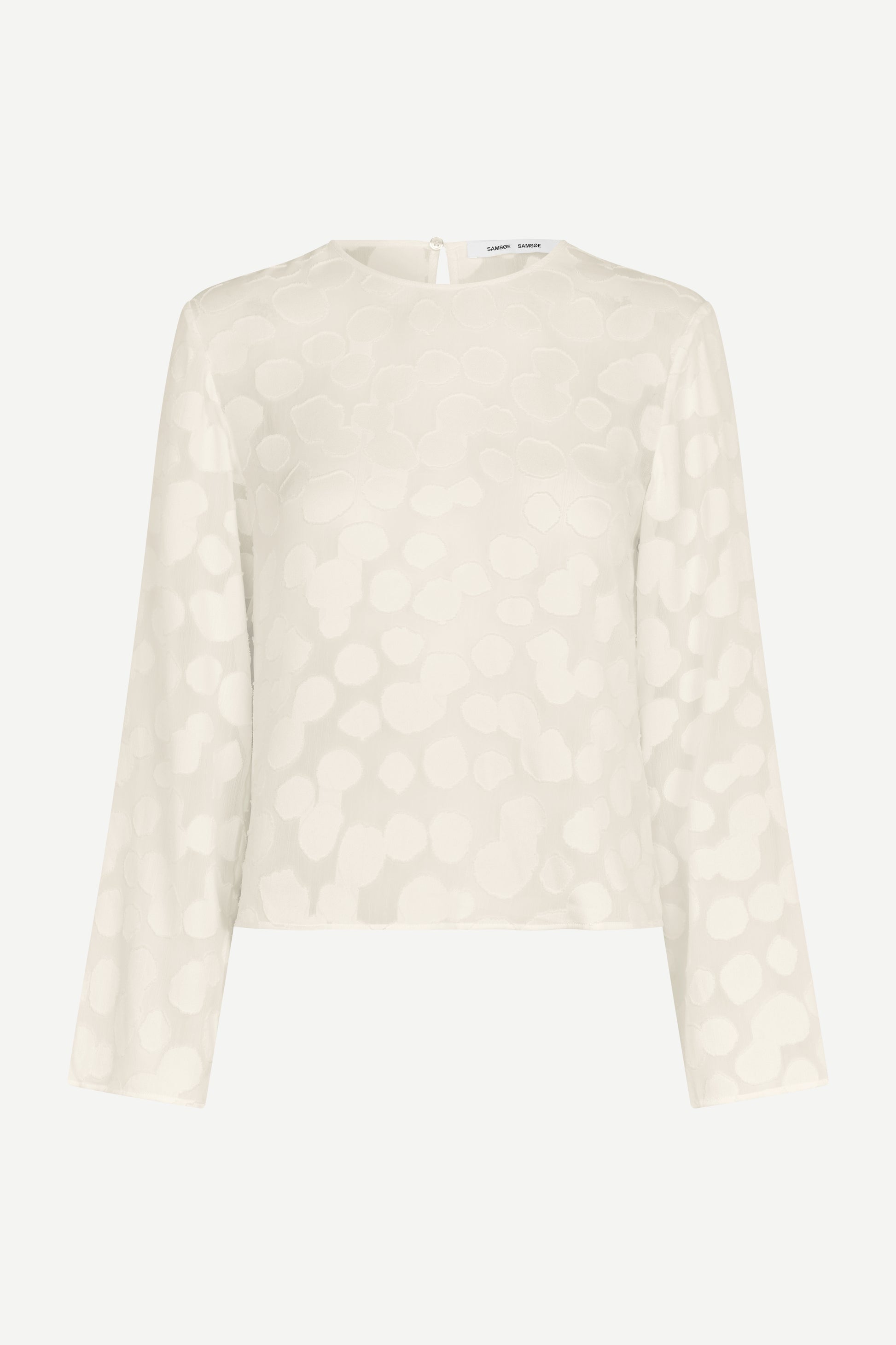 Round neck long sleeve ecru top with burnout detail from Samsoe Samsoe
