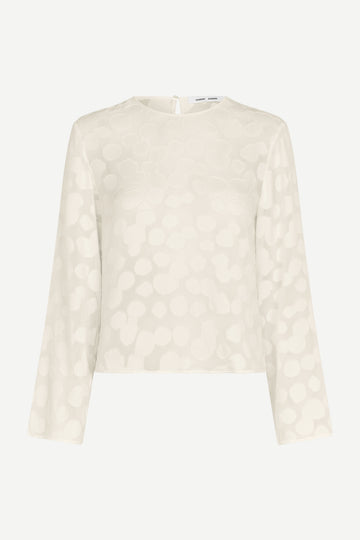Round neck long sleeve ecru top with burnout detail from Samsoe Samsoe