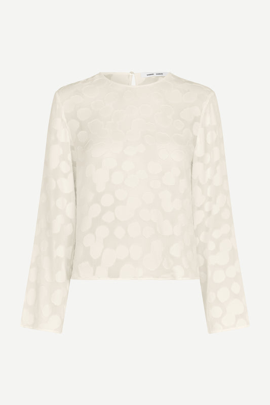 Round neck long sleeve ecru top with burnout detail from Samsoe Samsoe