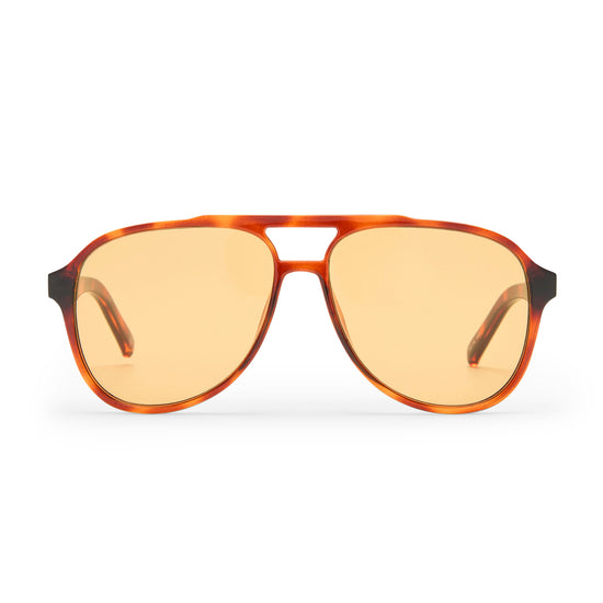 Tortoise shell Le Specs sunglasses on a white background front view