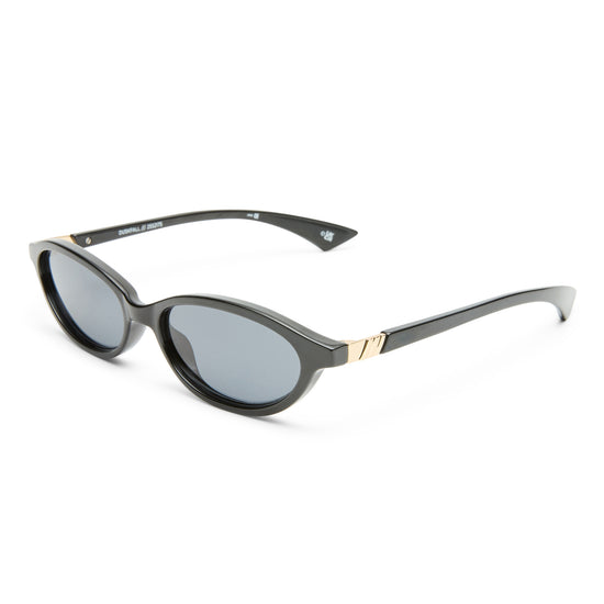 black Le Specs sunglasses on a white background side view