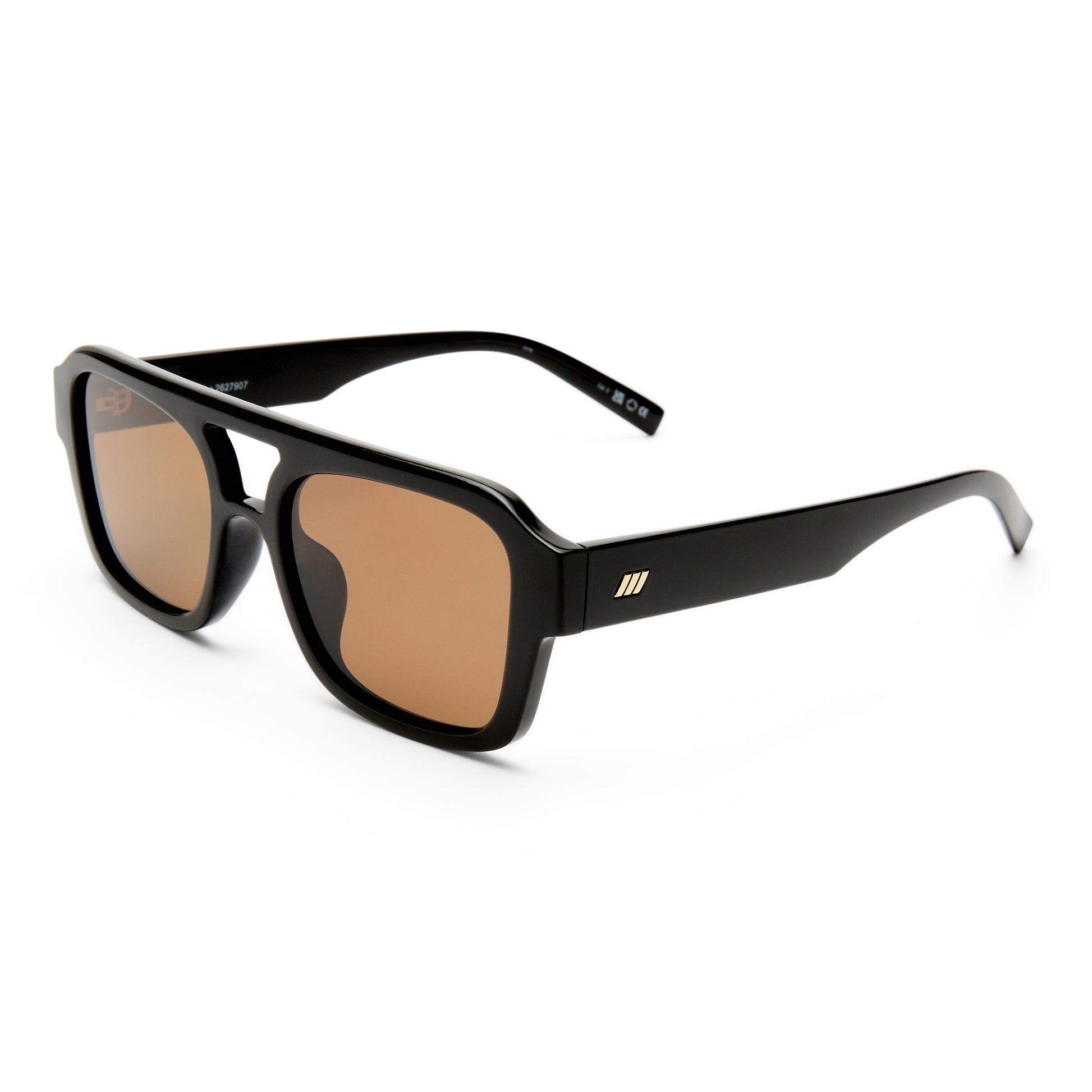 Black Le Specs sunglasses on a white background side view