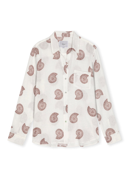 White shirt with brown shell pattern by Rails on a white background