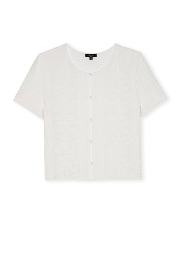 White button-up lace shirt by Rails on a white background