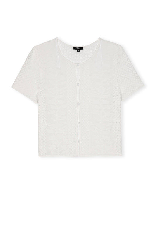 White button-up lace shirt by Rails on a white background