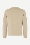 beige quater zip long sleeve polo knit on white background rear view