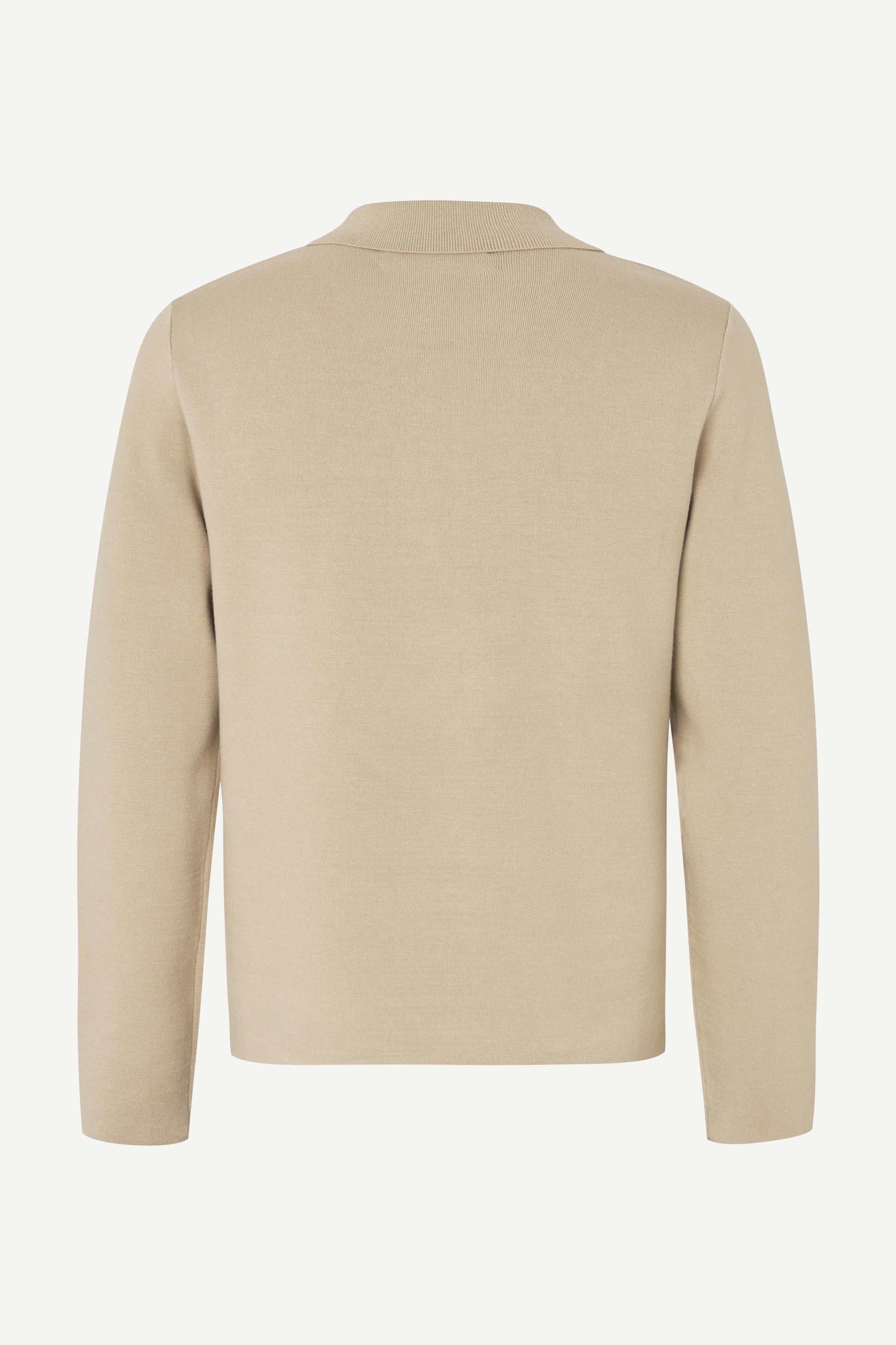 beige quater zip long sleeve polo knit on white background rear view