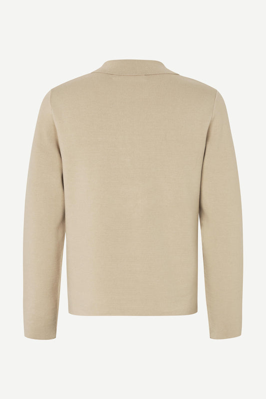 beige quater zip long sleeve polo knit on white background rear view