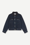 dark blue denim jacket on a white background