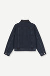 dark blue denim jacket on a white background