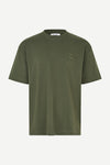 forest green t shirt with Samsoe branding on a white background