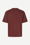 burgundy t shirt with samsoe branding on a white background rear view