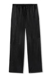 Black wide-leg lounge pants with an elastic drawstring waistband, shown flat against a white background.