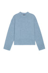 A light blue knit crewneck sweater with long sleeves and ribbed cuffs and hem, displayed flat against a plain white background.