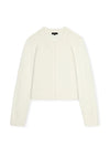 An off-white cropped cardigan sweater with long sleeves and a round neckline, shown flat against a plain white background.