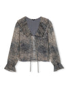ditsy floral print shirt with ruffle detail at the neck