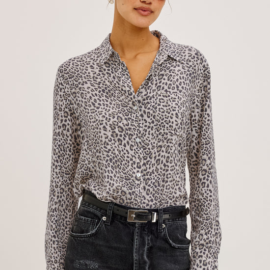 cheetah print shirt worn with black denim