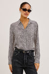 cheetah print shirt worn with black denim