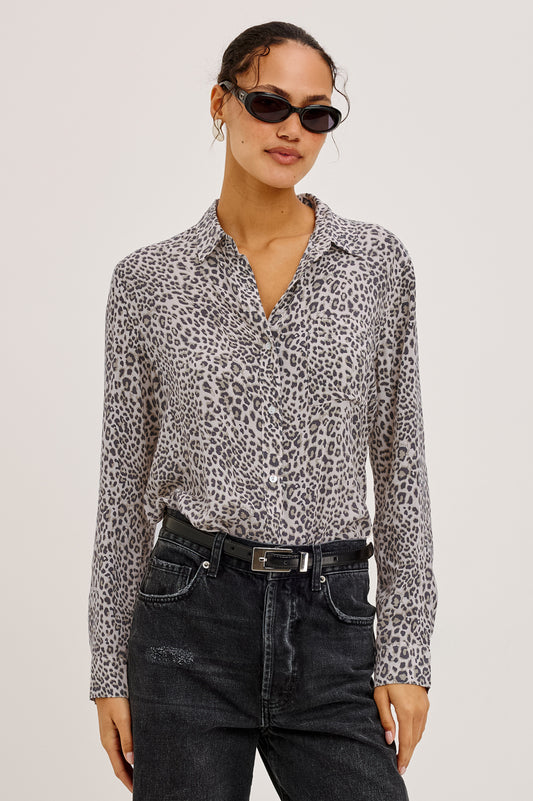 cheetah print shirt worn with black denim