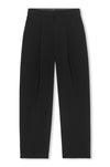Black wide-leg cropped trousers with front pleats, shown flat against a white background.