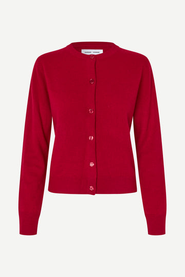 Red cardigan on a white background