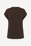 A dark brown short-sleeve t-shirt shown from the back, displayed on a clean, light off-white background.