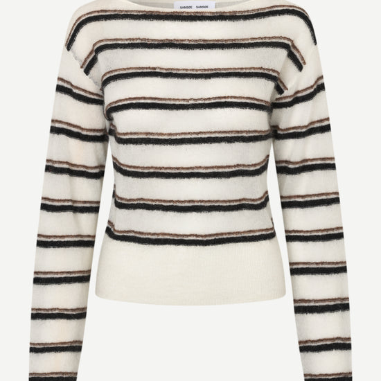 striped boat neck jumper on a white background
