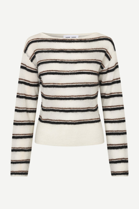 striped boat neck jumper on a white background