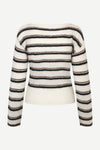 striped boat neck jumper on white background rear view