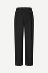 Black wide-leg cropped trousers with a flat front and belt loops, shown against a plain light gray background.