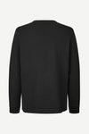 A black long-sleeve crewneck sweatshirt shown from the back, displayed on a clean, light gray background.