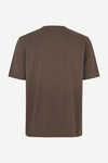 A plain brown short-sleeve crewneck t-shirt shown from the back, displayed on a clean off-white background.