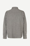 A long-sleeve button-up shirt with a black and white checkered pattern, shown from the back on a light gray background.