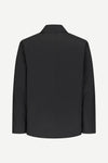 A black long-sleeve blazer shown from the back, photographed against a clean, light off-white background.