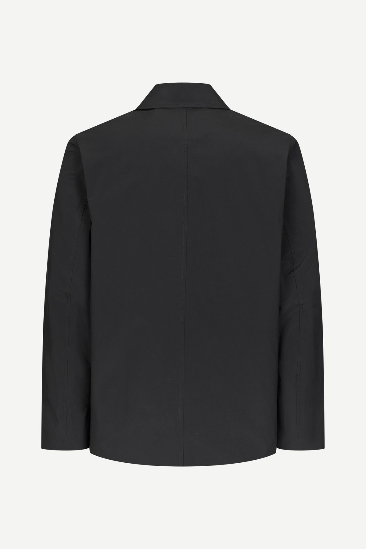 A black long-sleeve blazer shown from the back, photographed against a clean, light off-white background.