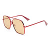 Red sunglasses with gold lenses on a white background
