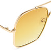 Gold-framed sunglasses with yellow-tinted lenses on a white background