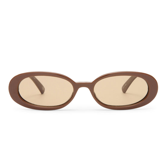 Brown oval sunglasses on a white background
