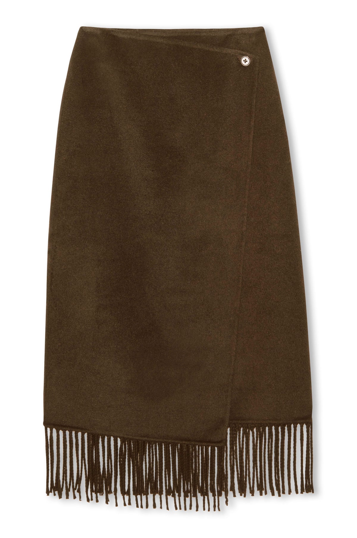 Brown fringe skirt on a white background