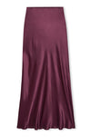 Burgundy silk skirt on a white background