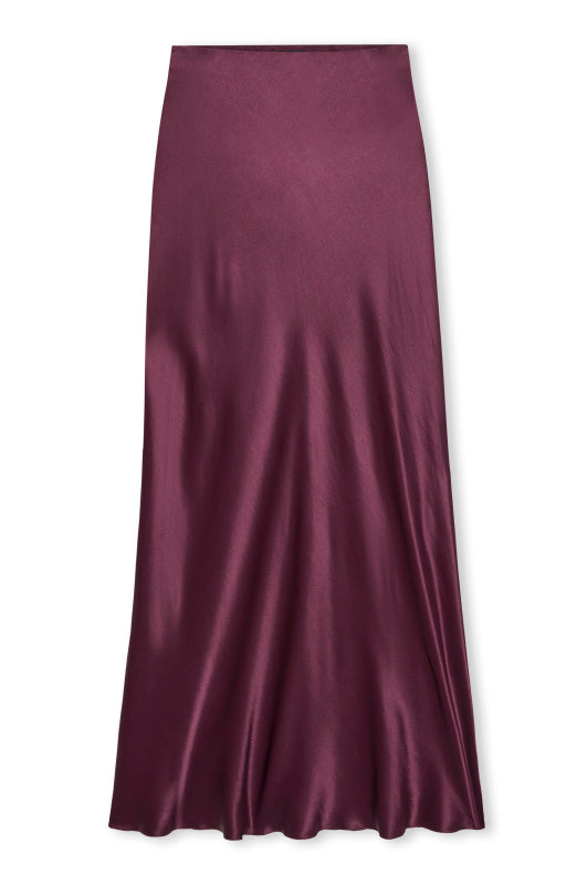 Burgundy silk skirt on a white background
