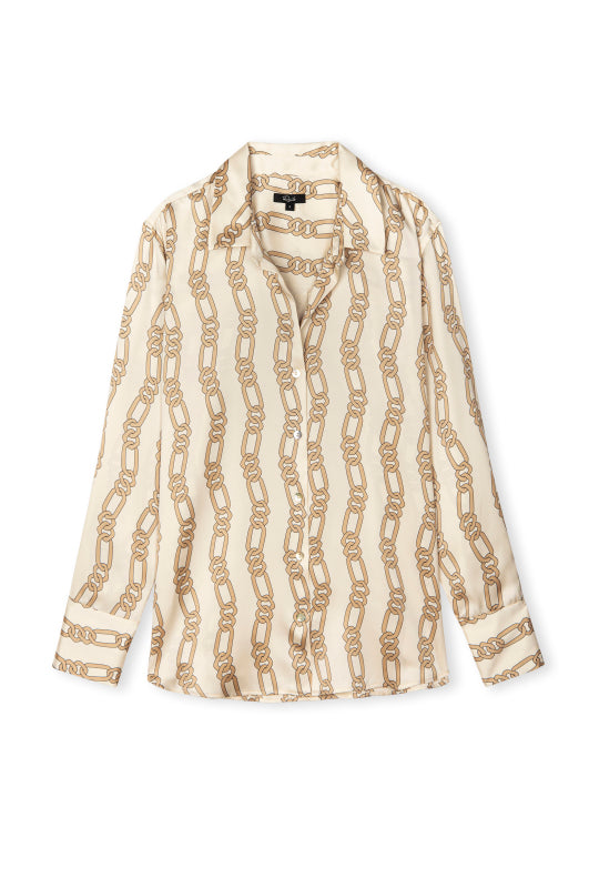 Cream satin shirt with gold coloured link chain detail