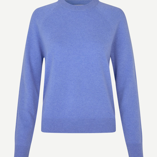 blue round neck jumper with ribbed neck, cuffs and hem from samsoe samsoe